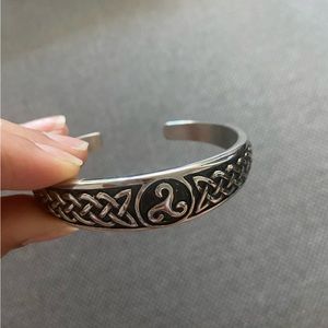 Stainless Steel black & silver cuff bracelet - Tribal design